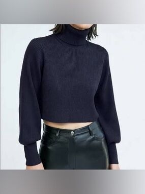 Wilfred Aritzia Rebecca Cropped Wool Turtleneck Sweater Pure Indigo Size Small